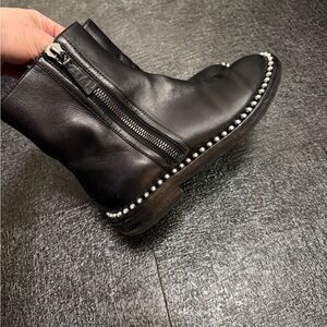 Casadei Black Leather Pearl Studded Ankle Boots Sz 36.5